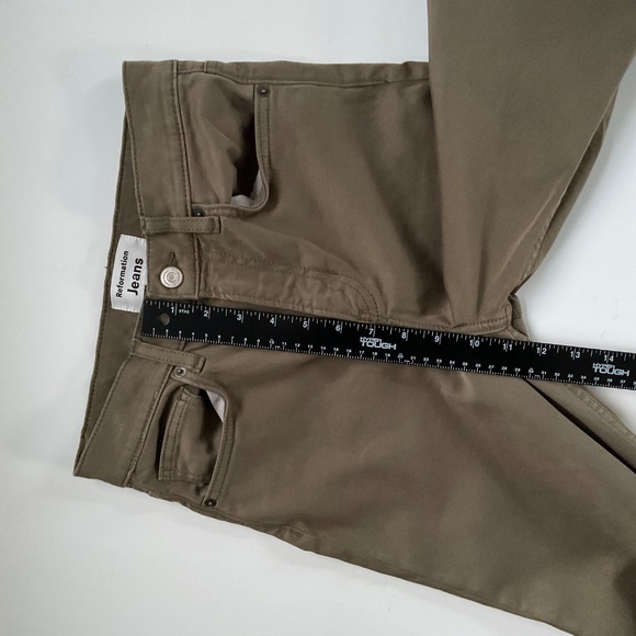 Reformation Emma High Rise Wide Leg Jean Sz 25 Army Green Flare Boho Raw Hem - Picture 5 of 11